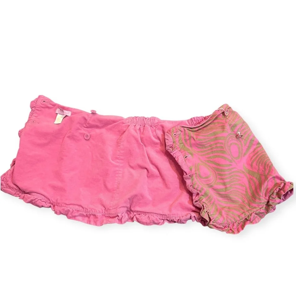 Lilly Pulitzer Reversible Girls Pink Corduroy Skirt Ruffle Hem Size 7‎